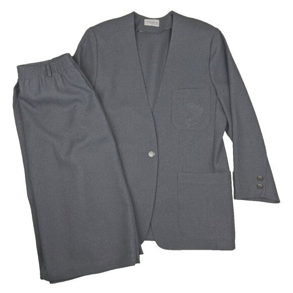 VINTAGE WOMENS GRAY UNLINE POLYESTER SKIRT SUIT THE AMERICAN COLLECTION - 10/12 - Picture 1 of 10